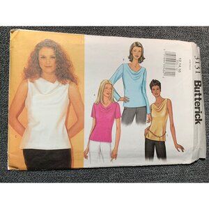 Butterick 3151 Misses' Shirt Sewing Pattern Sizes 12-16 Sleeveless & Short Sleev